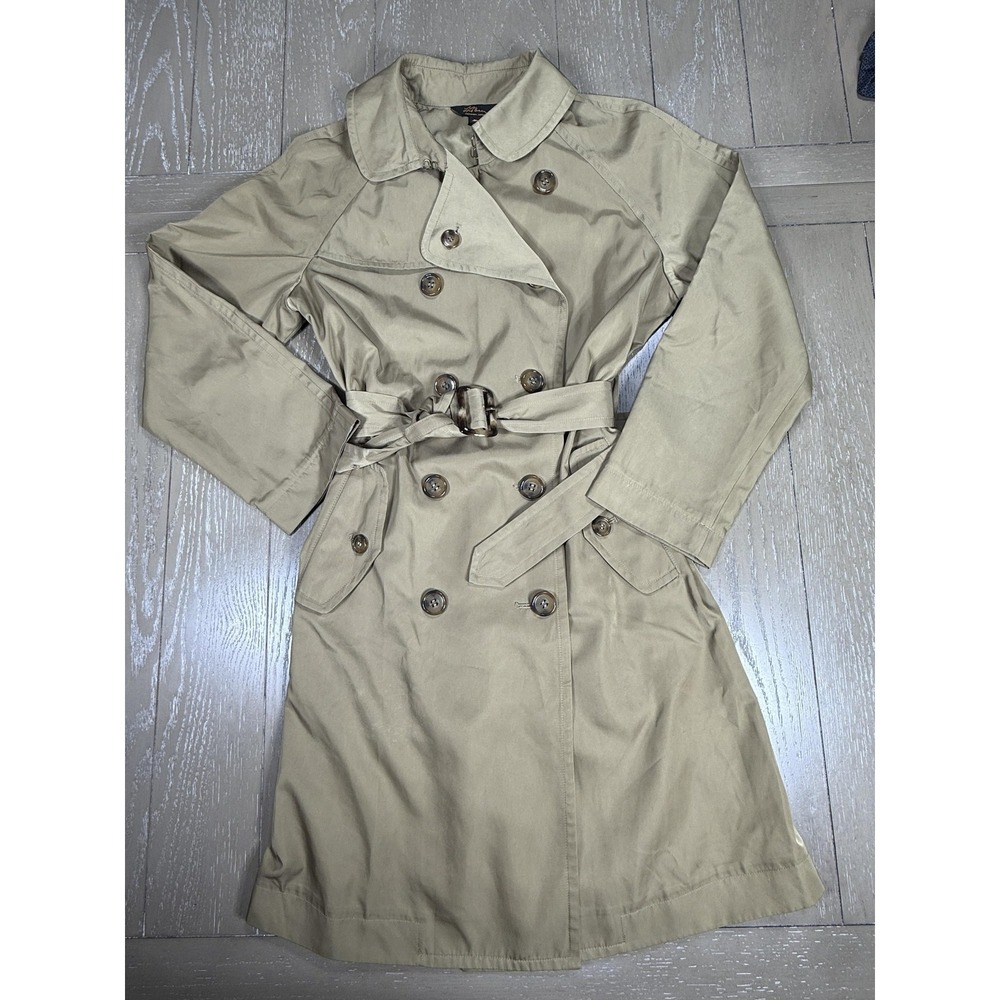 L.L. Bean Coat Womens PL Beige‎ Trench Double Breasted Belted Lined Classic Rain